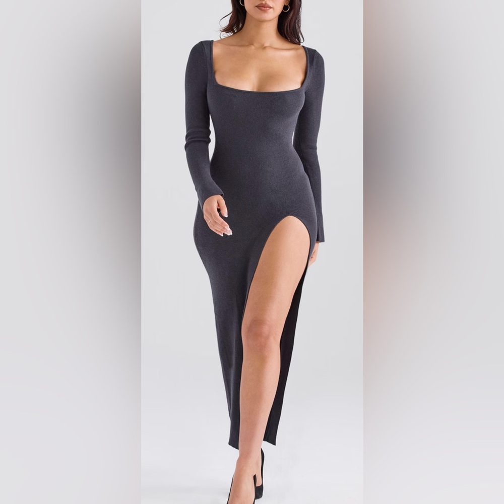 HOUSE OF CB CHARCOAL CASHMERE KNIT MAXI DRESS